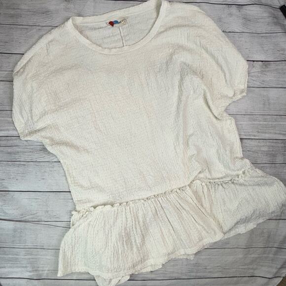 Free People FP Beach Marni Asymmetrical Crinkle Ruffle Mini Dress Cream Large - Picture 4 of 9